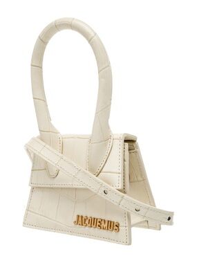 Jacquemus Cream Croc-Embossed Le Chiquito Mini Bag with Gold Logo